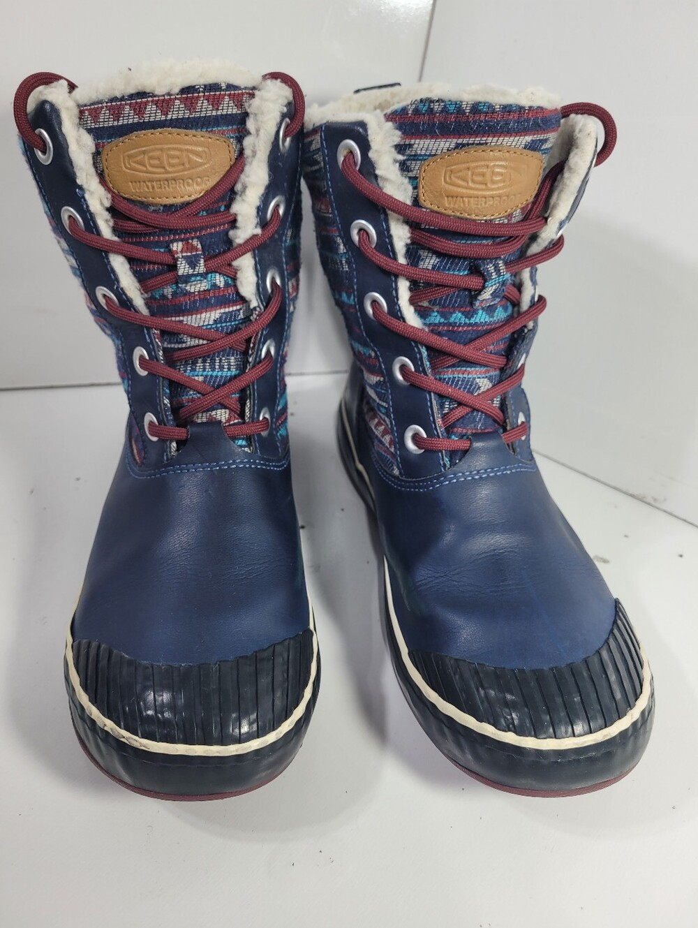 KEEN Elsa 1013728 Women's Size 8 Waterproof Winter Snow Boots Navy Aztec Fur